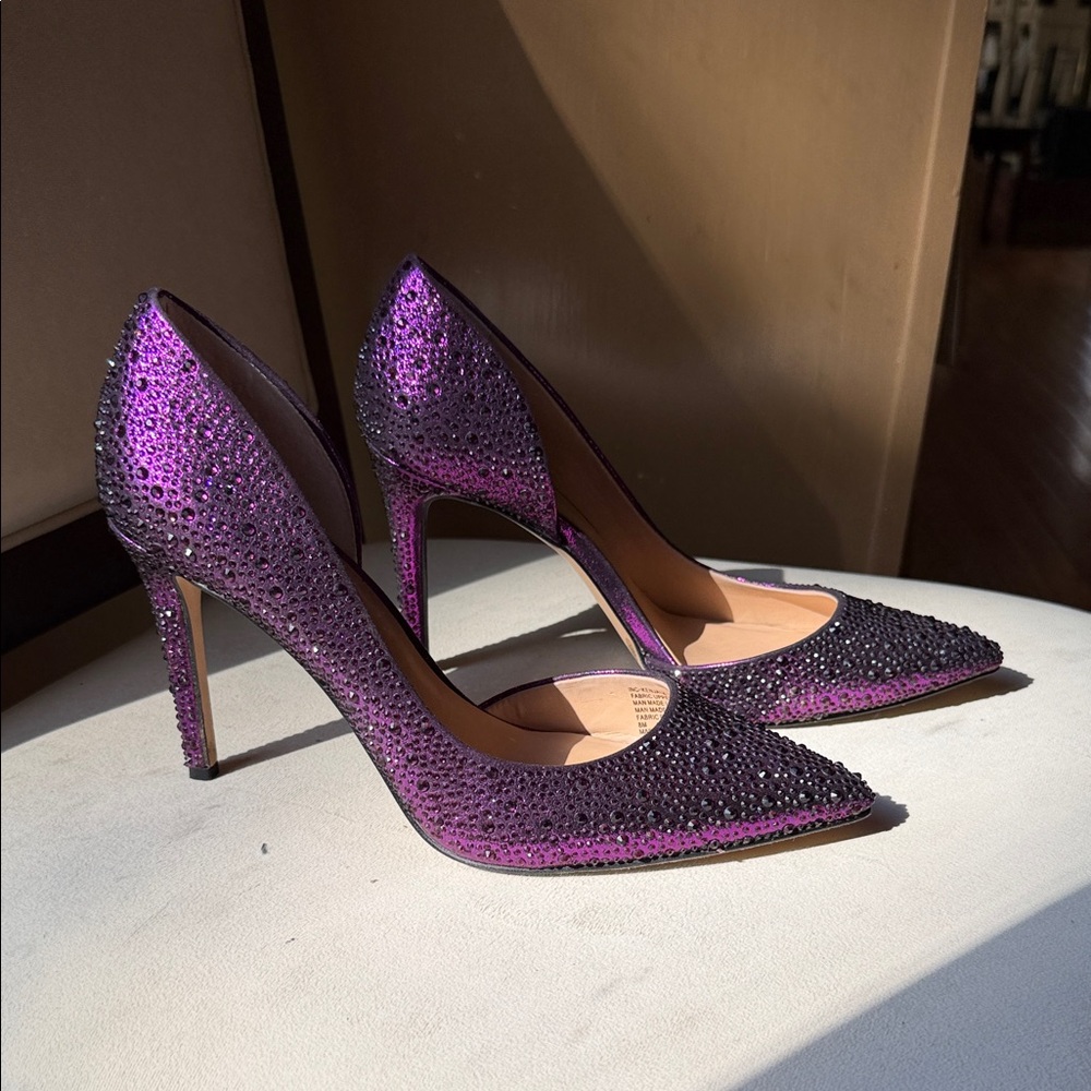 INC International Concepts Purple Crystal Embellished Pointed-Toe Stiletto Heels